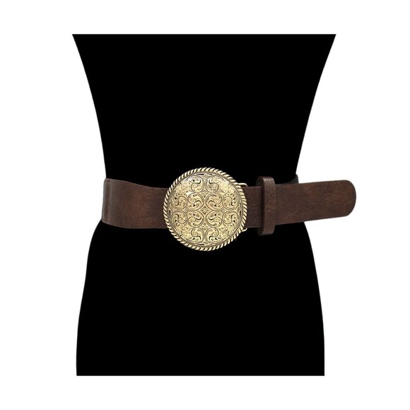 Tigerstars Dark Brown Round Buckle Accent Elastic Waist Belt - Picture 2 of 3